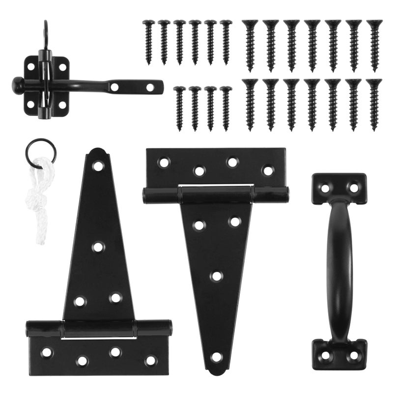 SANKINS Heavy Duty Gate Hardware Kit,with Self Locking Gate Latch,2 PCS 6inch T-Hinges,1 PC 6.5inch Gate Handle - Image 1